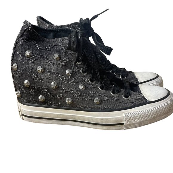 Converse All Star Lux Hidden Wedge Studded Star Sneakers Sz 5.5 RARE Punk Goth - Picture 2 of 8